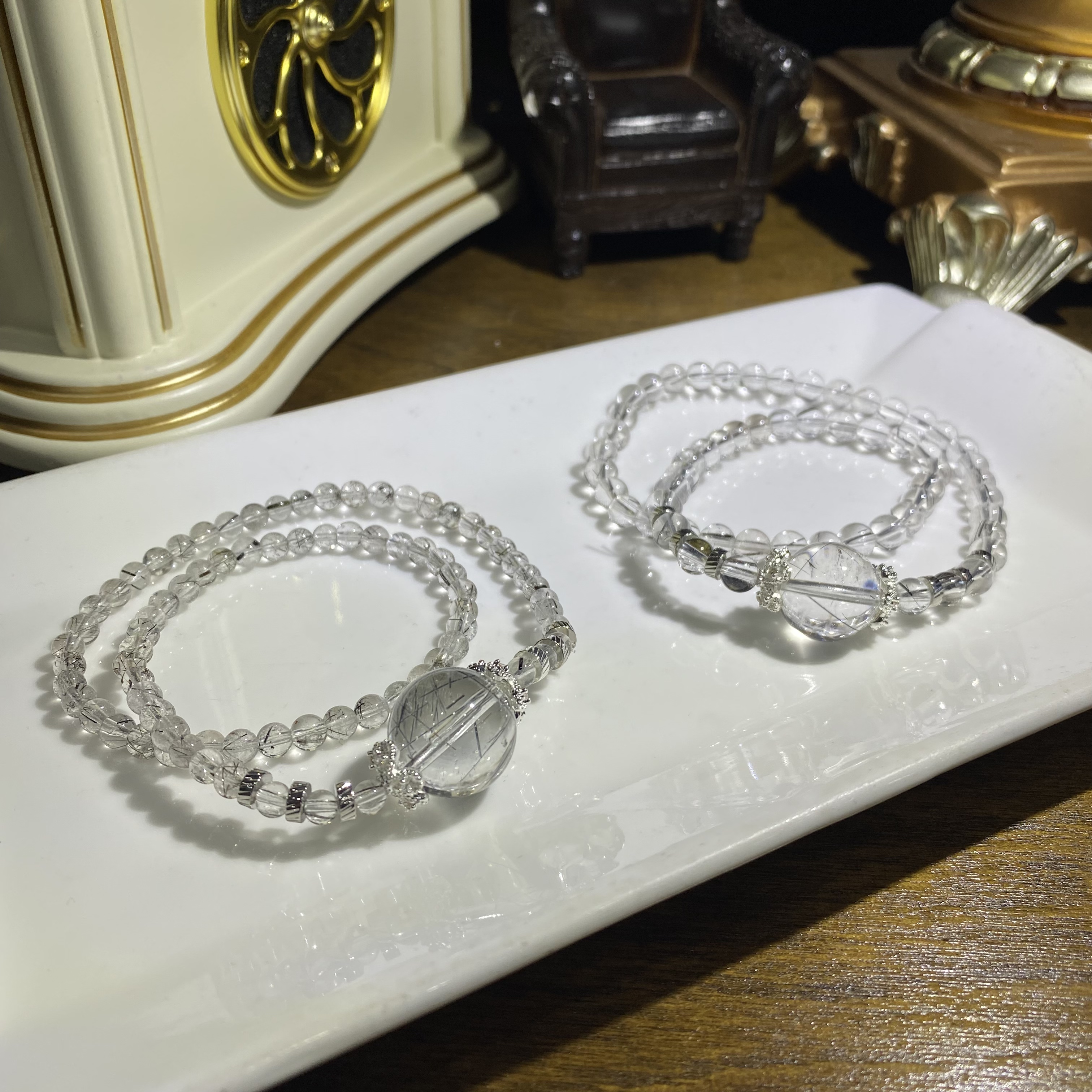 天然高净体黑发晶双圈设计款手链-多样性发其一C551