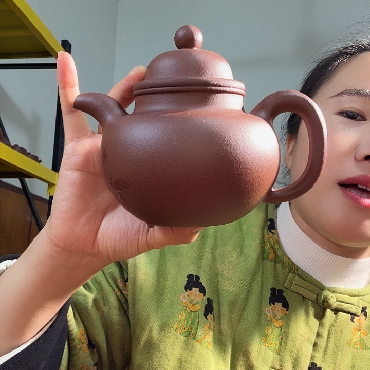 紫砂茶壶紫泥底槽青掇球400cc