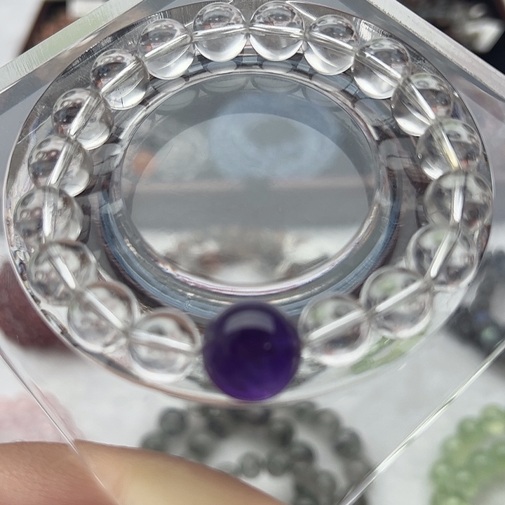 长石玉未镶嵌手串紫水搭白水晶