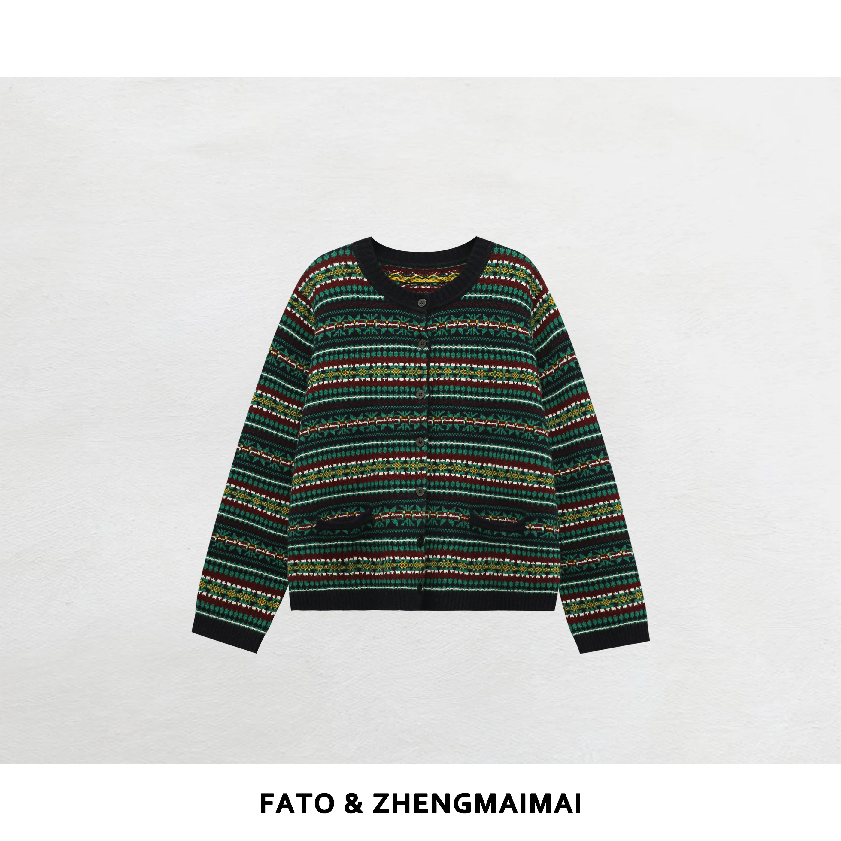 郑买买 青野诗 秋冬款韩系复古提花显瘦百搭针织衫 CC51101M4