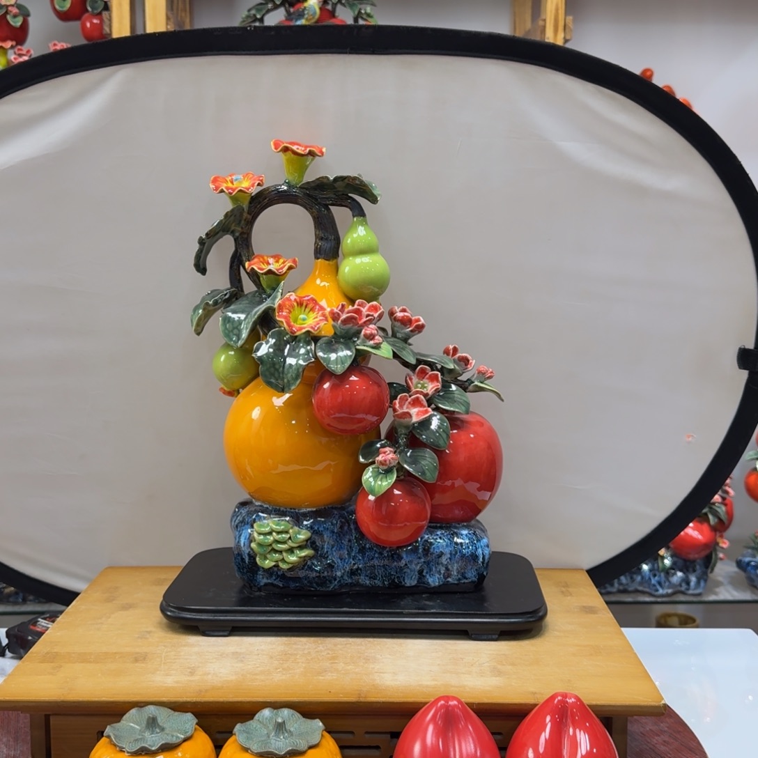 陶瓷福禄平安送桃子橘子高42