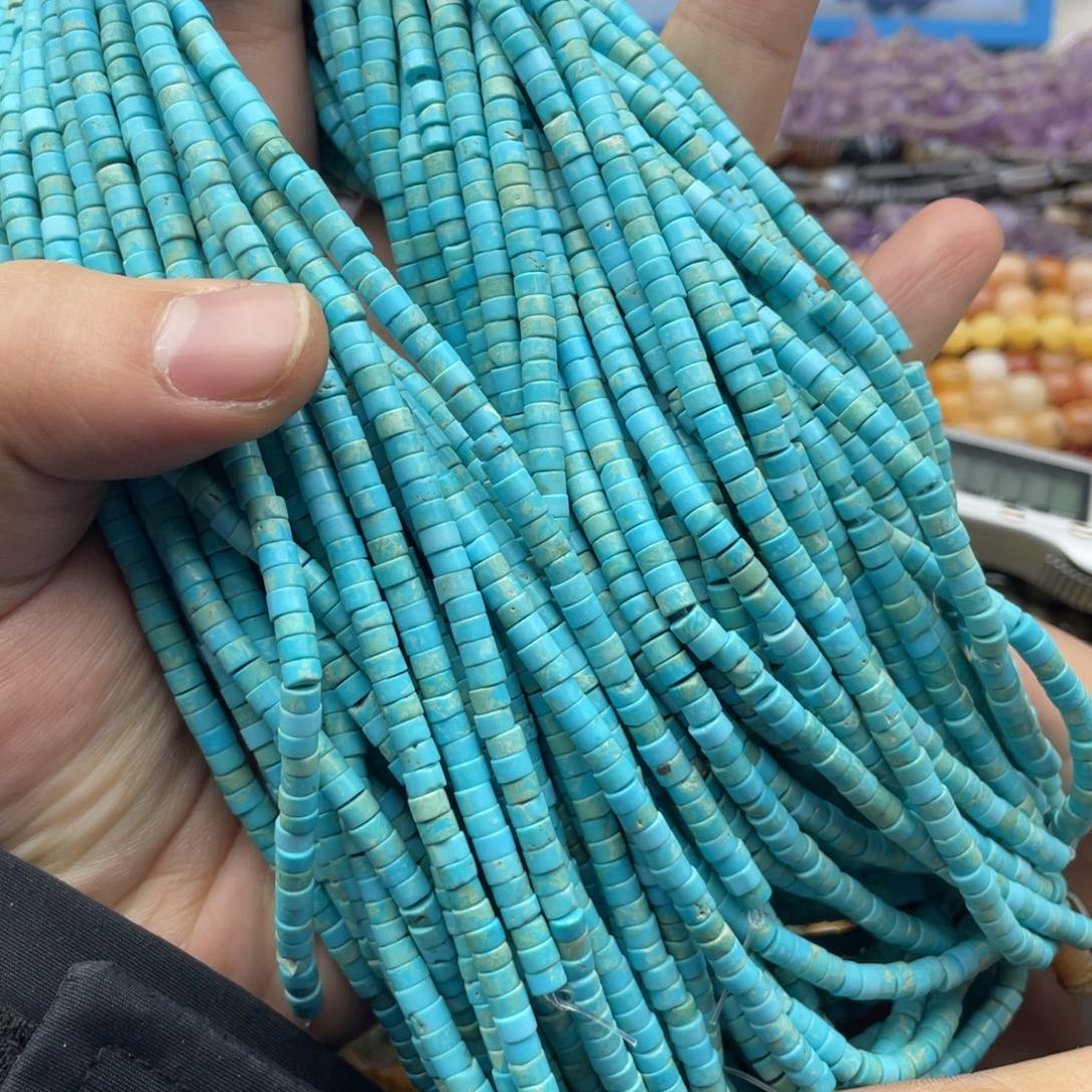 玛瑙/玉髓珠宝半成品未镶嵌一条装4mm蓝绿松直切隔片