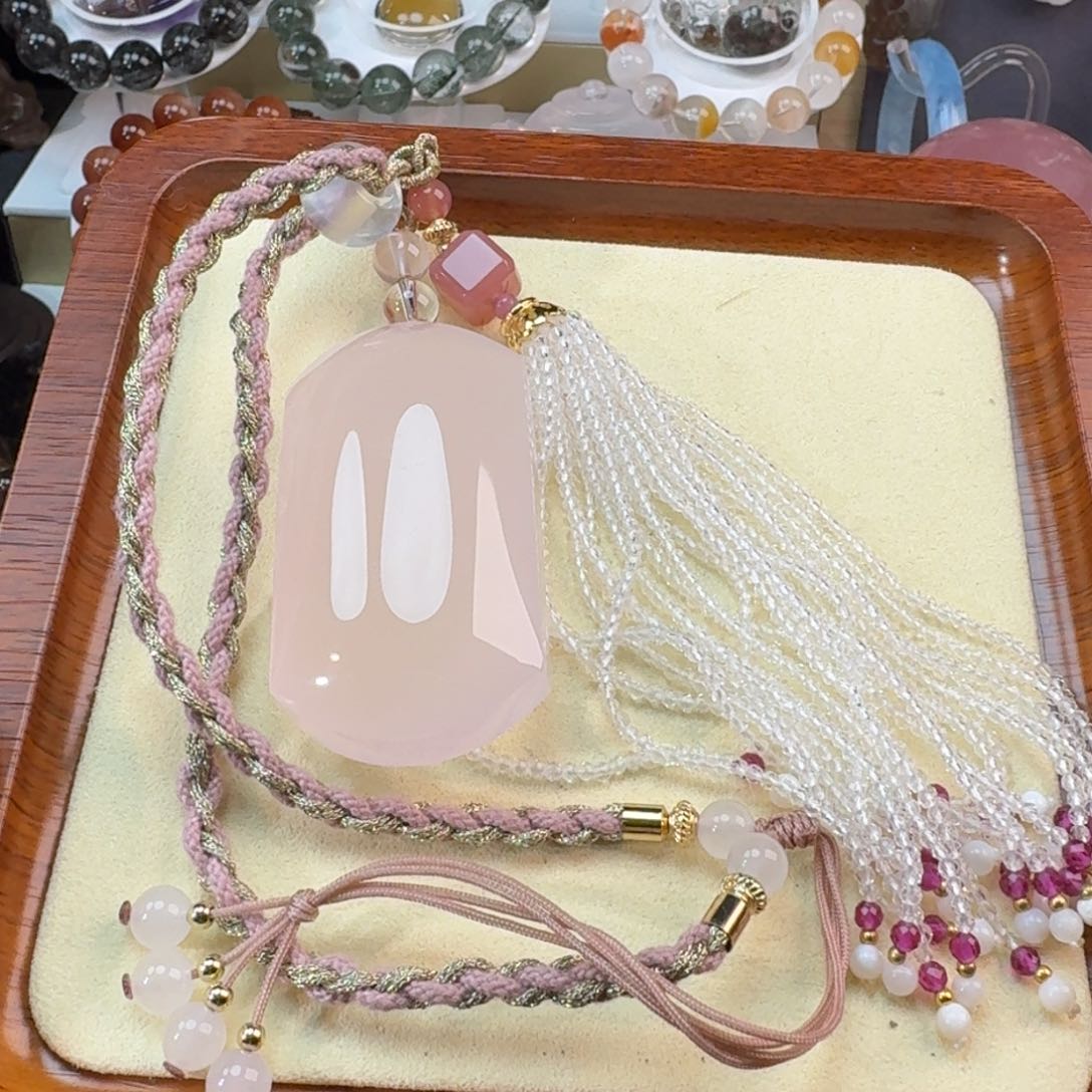 紫晶颈饰未镶嵌粉晶无事牌挂件