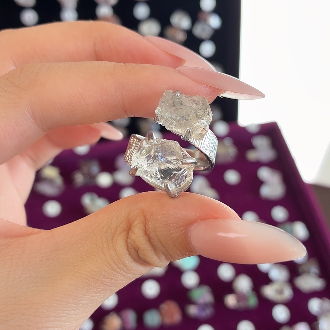 戒指银S925镶嵌烟晶