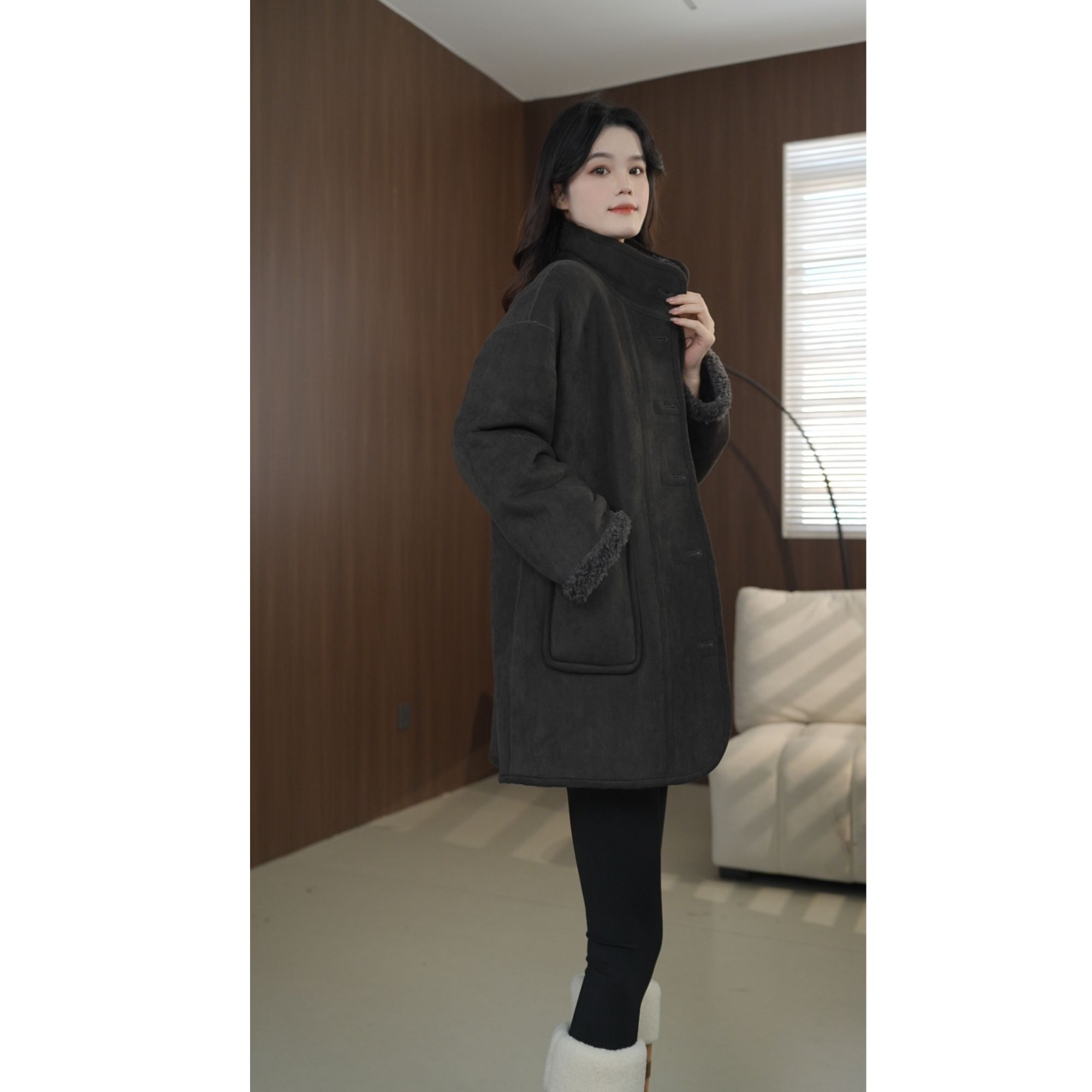 硕哥糕糕毛麂皮绒双面外套宽松休闲立领毛毛外套 26244