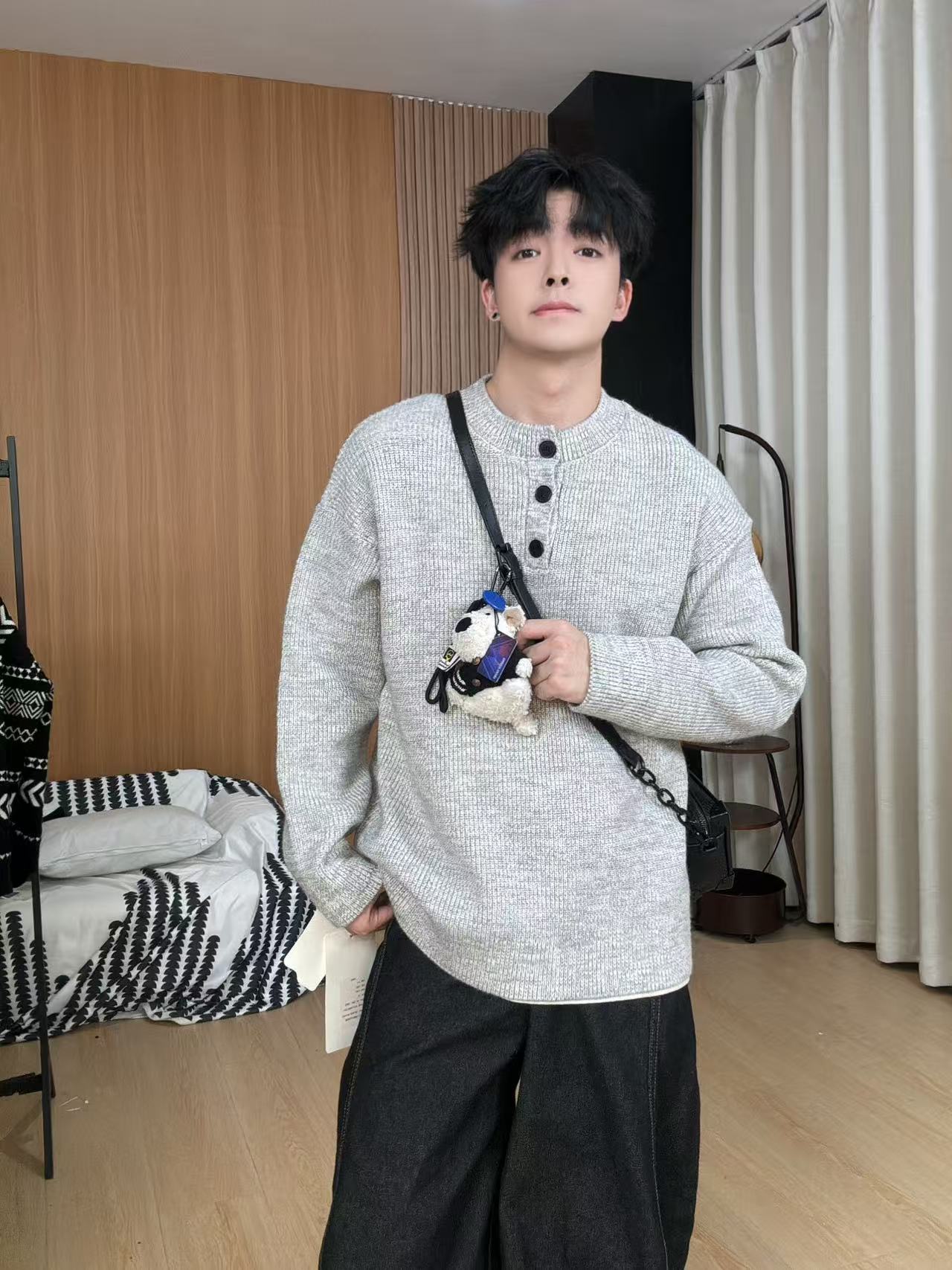 2025秋冬新款纽扣元宝针套头衫1178男士