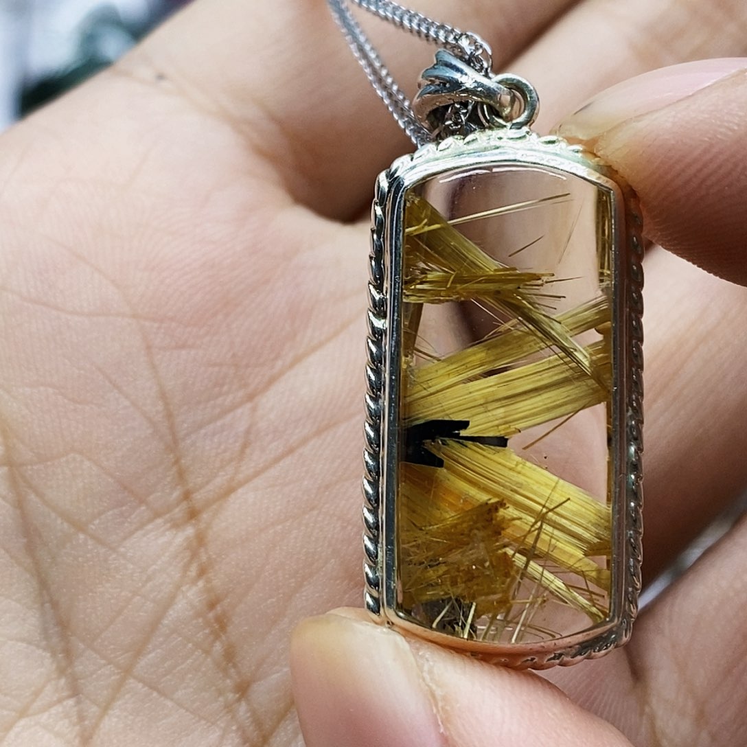 水晶吊坠银S925镶嵌进**烤吊坠