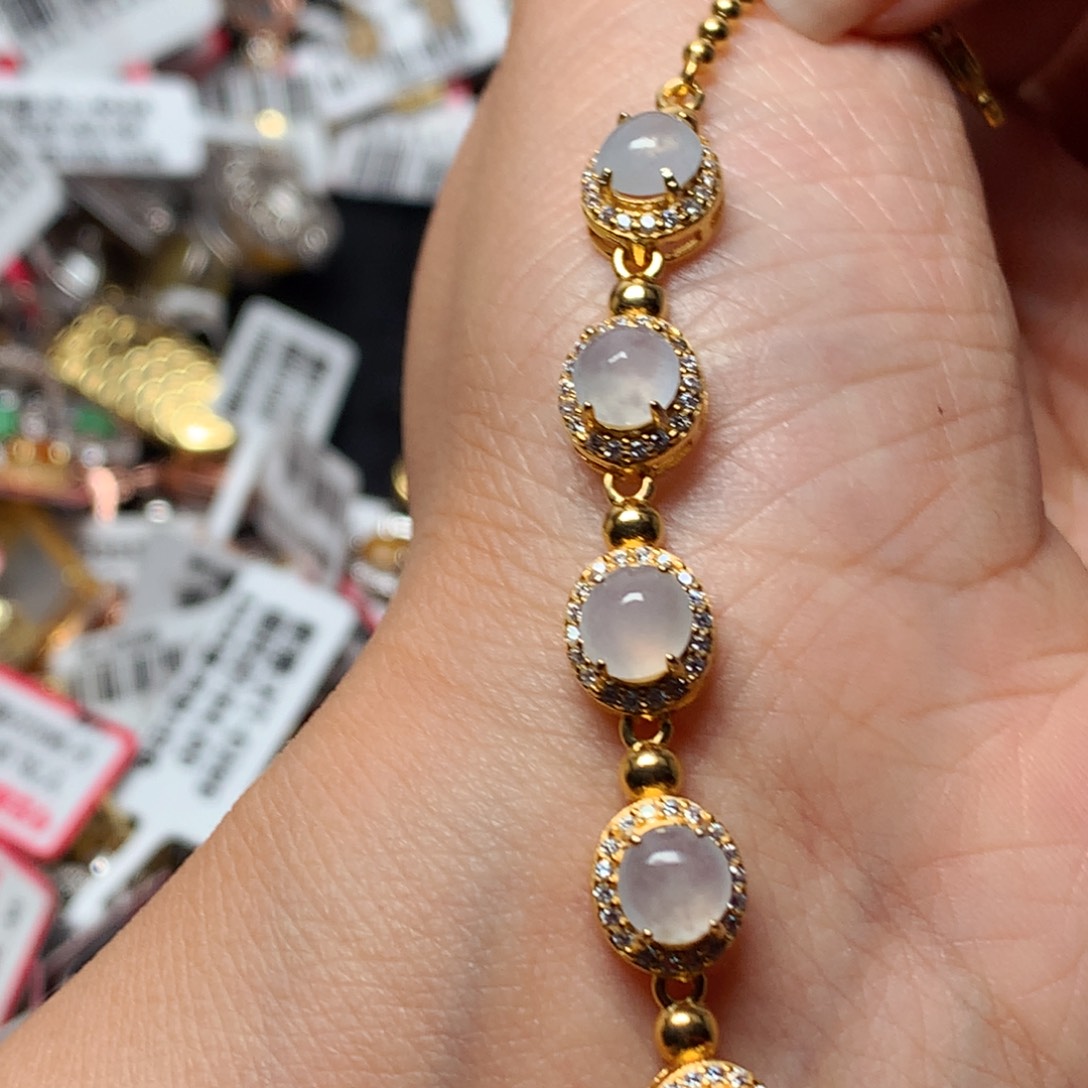 翡翠戒指银S925镶嵌天然翡翠手链