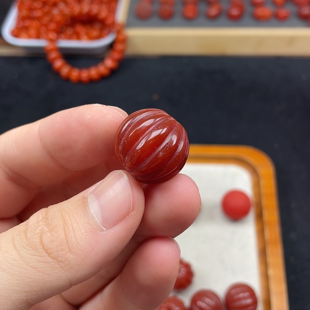 未镶嵌9号瓦西牛血红卡20南瓜珠一个南红玛瑙