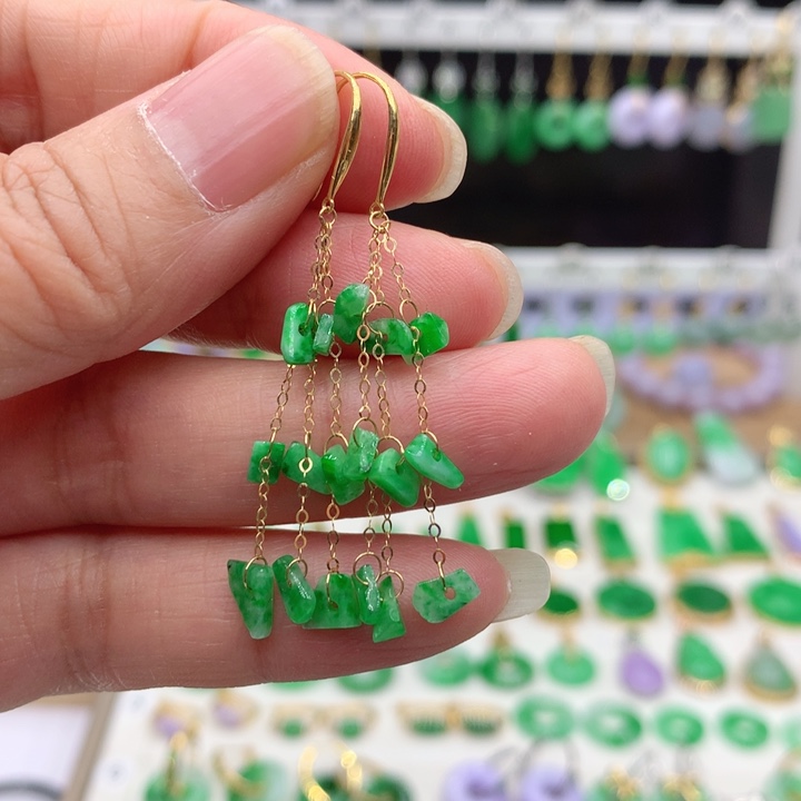 翡翠18K金镶嵌耳饰