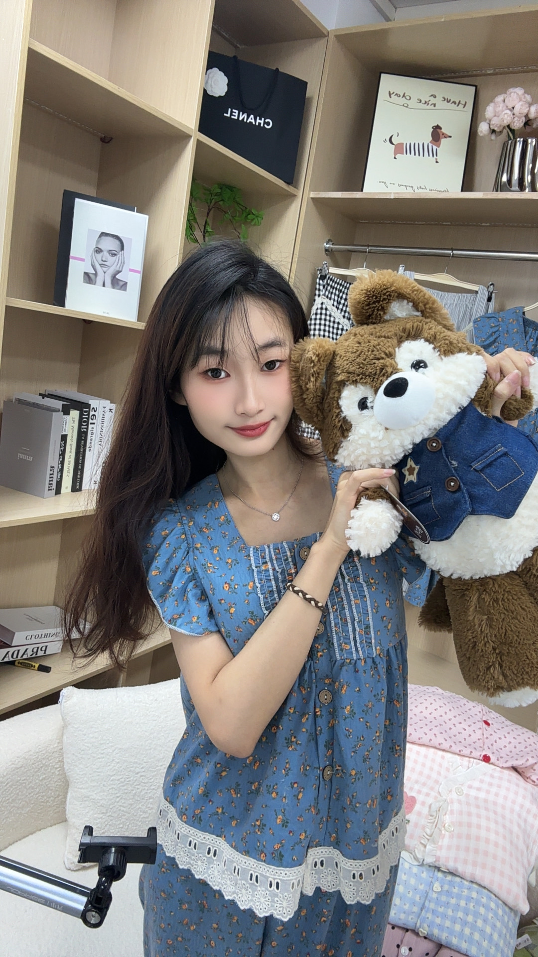 【发财阿米】（蓝色碎花）夏季短袖新款睡衣女士家居服套装