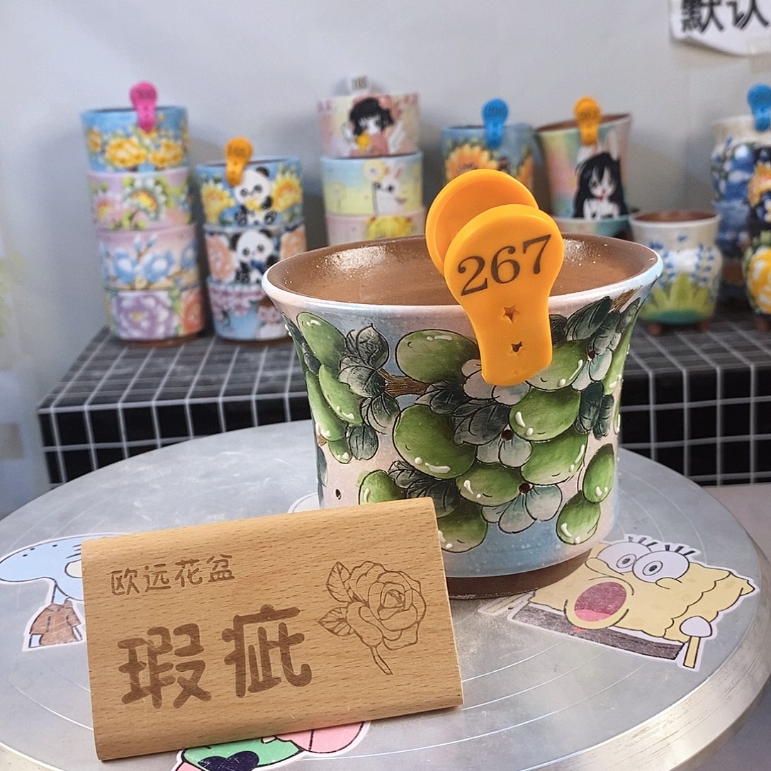 紫砂花盆红陶手绘花盆