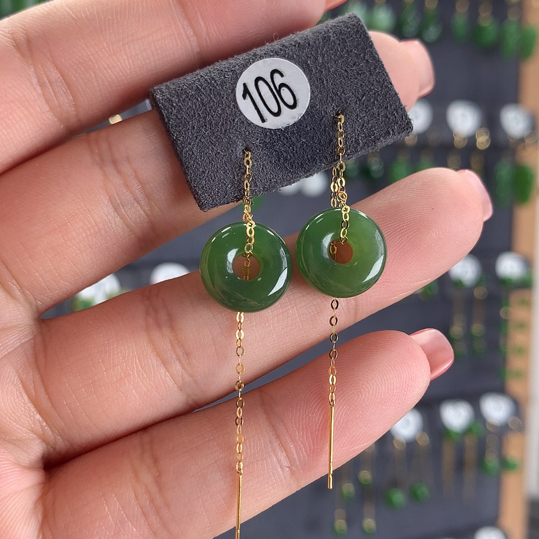 和田玉耳饰18K金镶嵌106