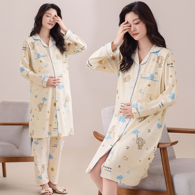 哺乳睡裙女春夏季云朵棉孕产妇睡衣孕妇月子裙薄款产后喂奶长款裙