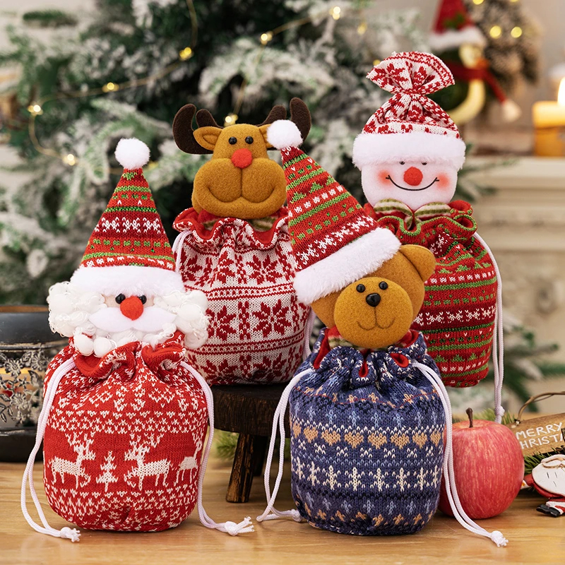 圣诞节针织苹果袋麋鹿造型糖果礼品袋平安夜礼物袋商品图