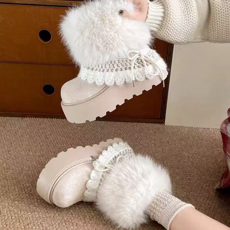 2025冬季新款厚底小香风保暖毛毛棉鞋加厚勃肯年款雪地靴加绒增高