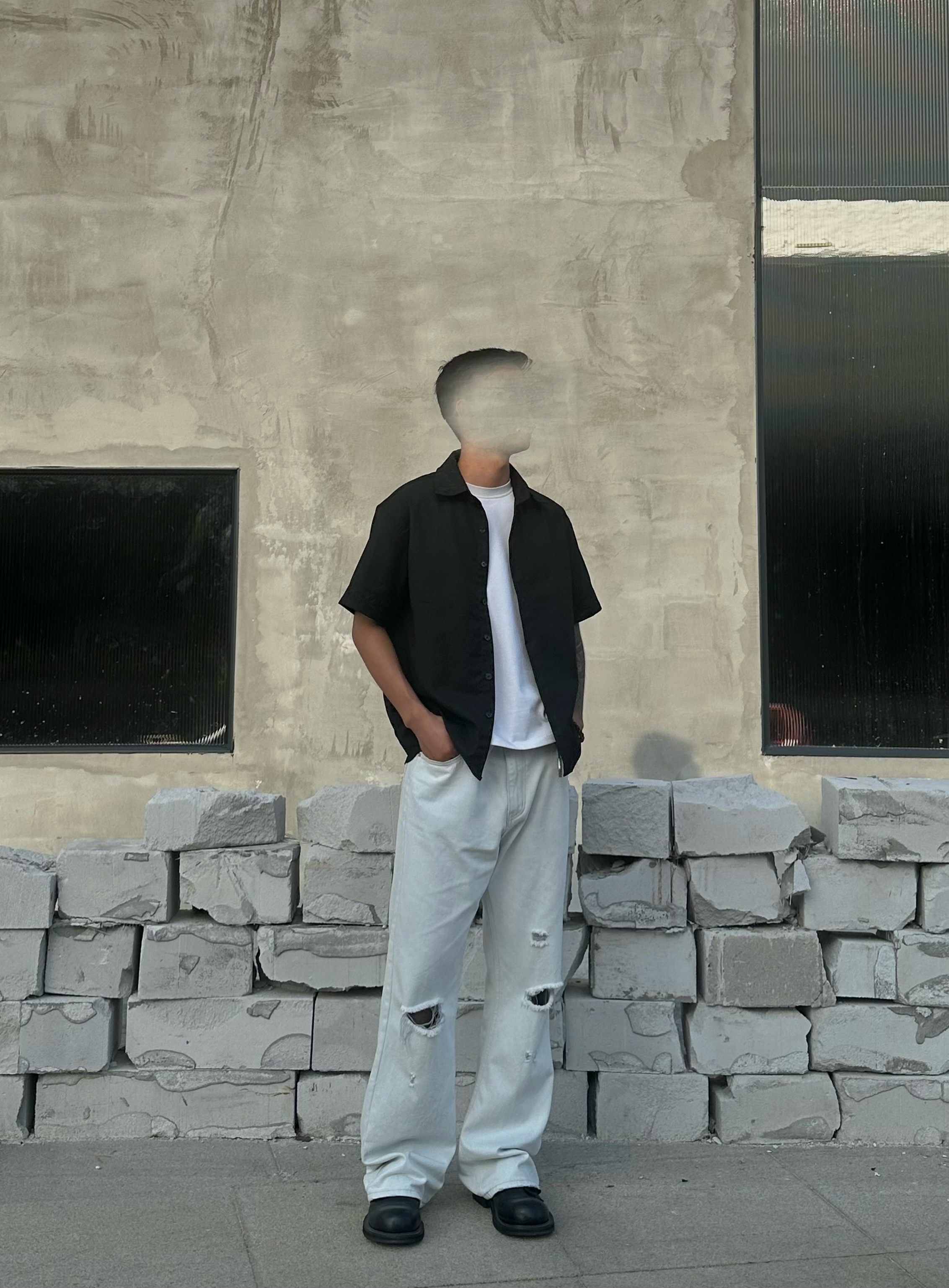 性价比紫纱白牛水洗宽松微喇牛仔裤白灰紫纱双纱复古男