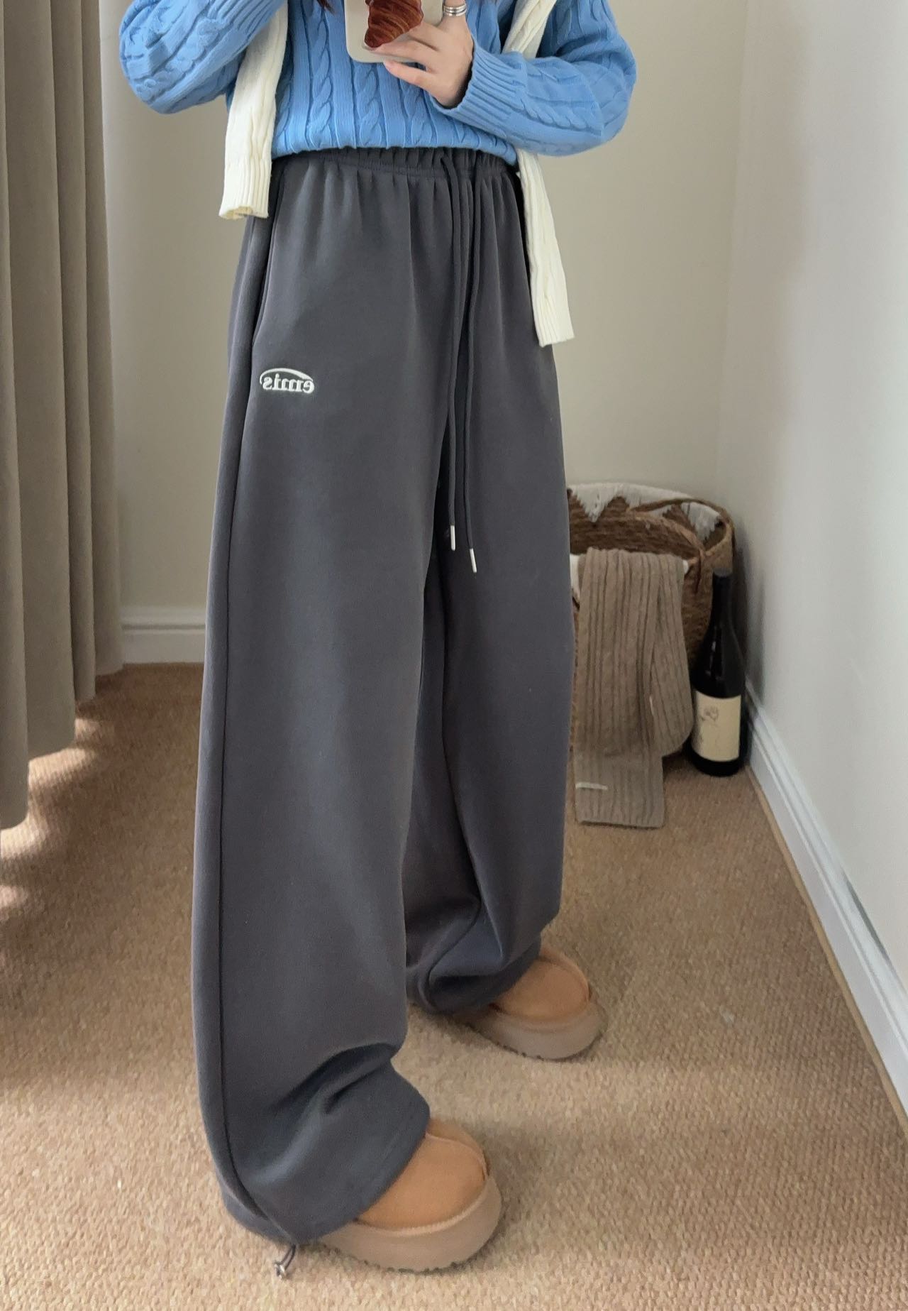 东大门韩小众设计爱心口袋加绒休闲裤