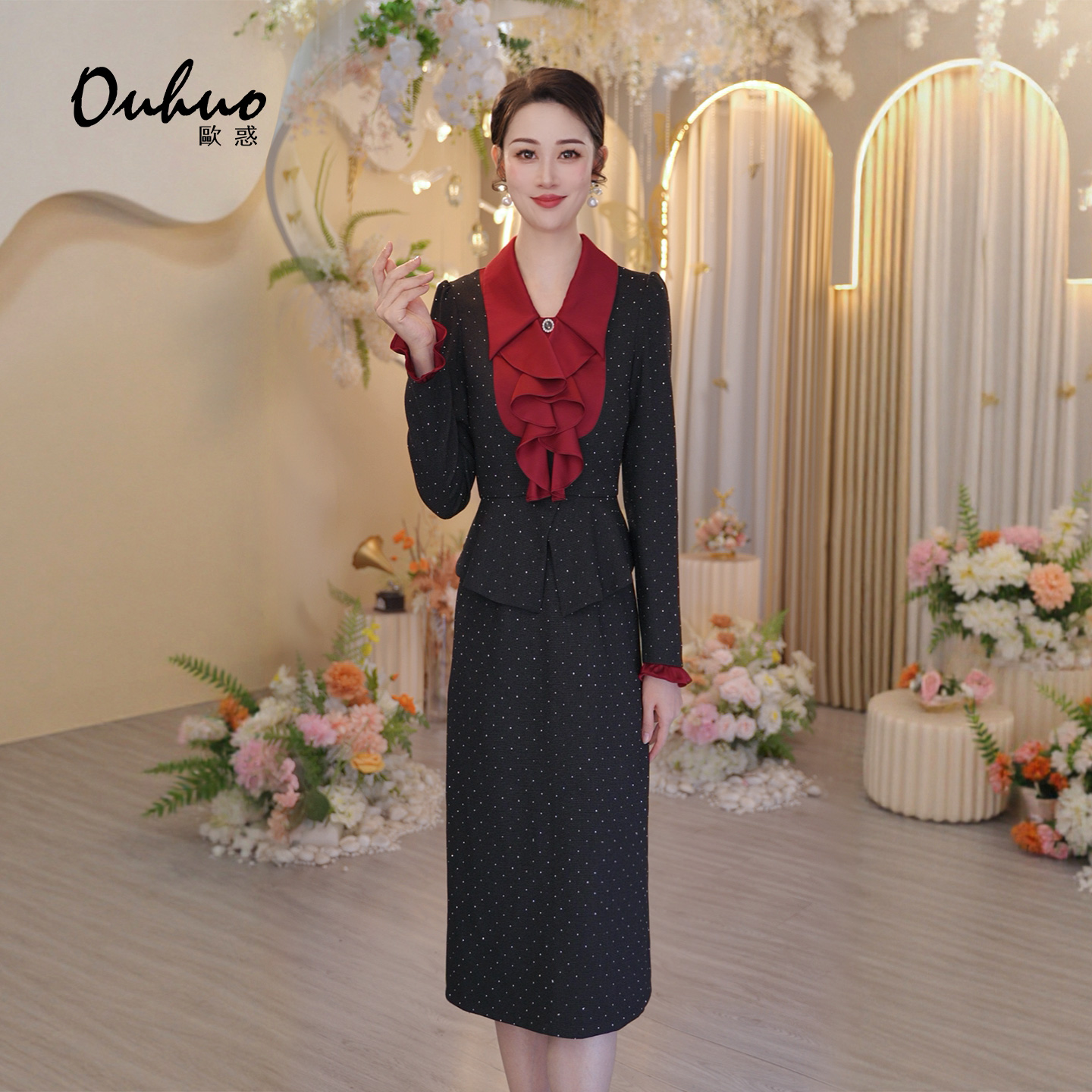 现货【木木定制】2025年秋冬新款显瘦名媛气质法式连衣裙OHDRI11068