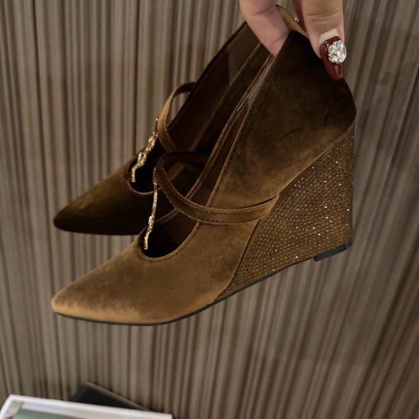 9公分尖头法式增高增高一脚蹬坡跟跟高跟鞋百搭浅口时尚方头