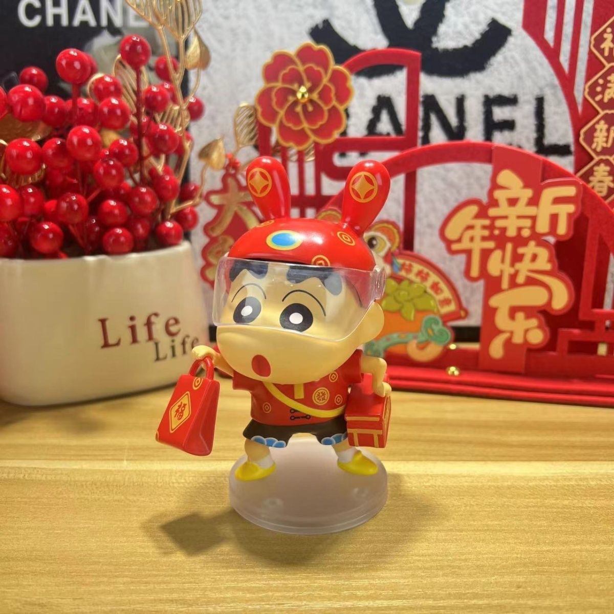 【清仓106号】蜡笔小新创意新年公仔桌面喜庆摆件财神爷送福外卖