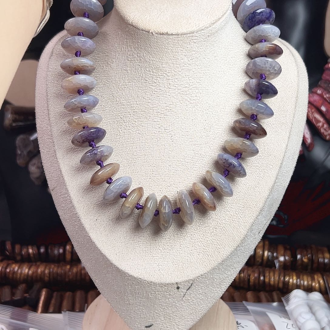 玛瑙/玉髓合金珠宝半成品h519 20m 淡紫龙鳞纹飞盘一条