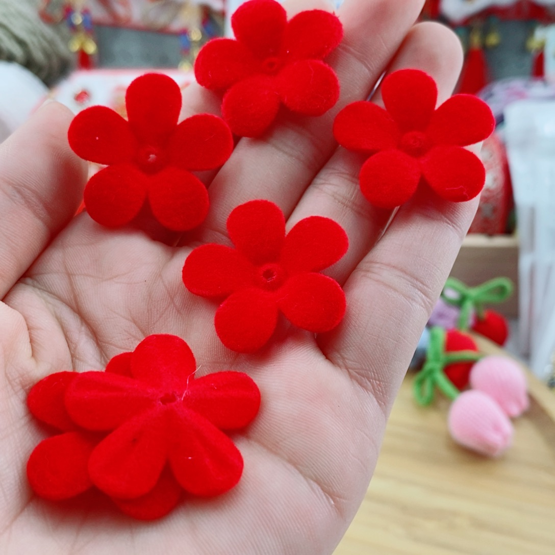 3厘米植绒五瓣花红色50个