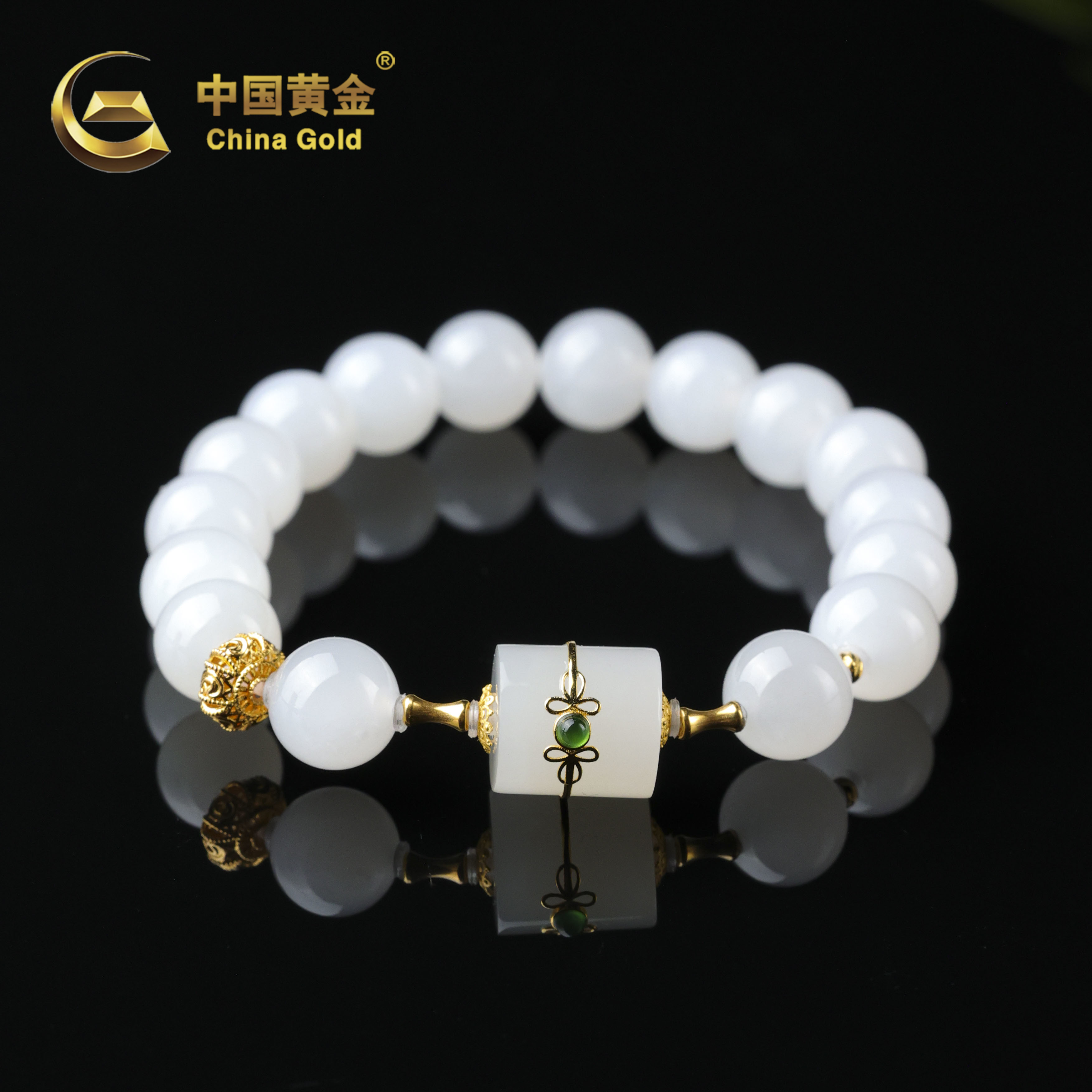  【中国黄金】运来 | 和田玉*手串*18K金镶嵌-S4370-L-Y