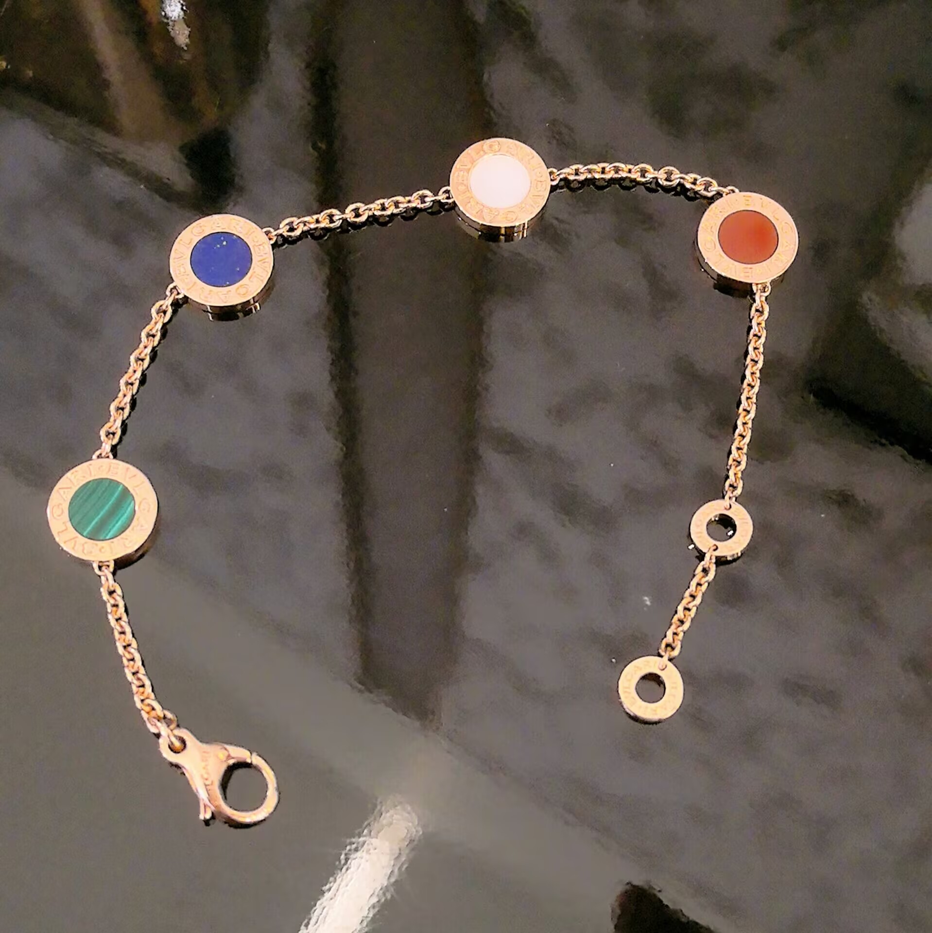 99新 BVLGARI/宝格丽 四彩饼手链/18k玫瑰金/SM码