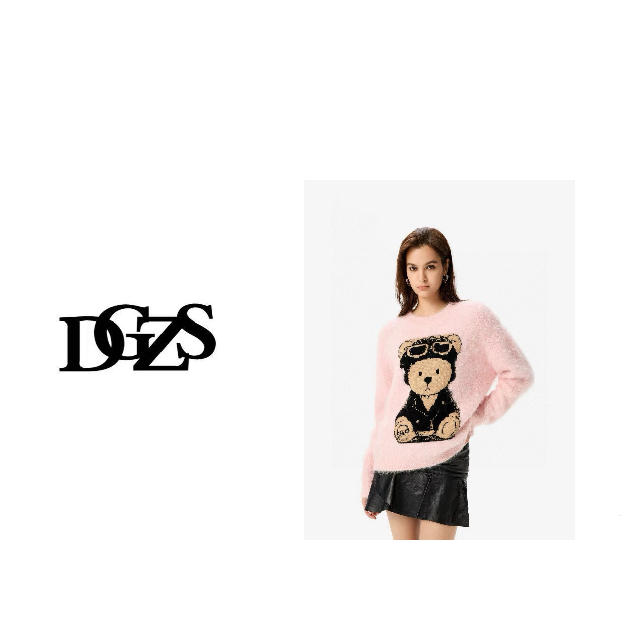 DGZS 动物图案纯欲风小熊长袖薄款毛衣时尚女士轻奢卡通