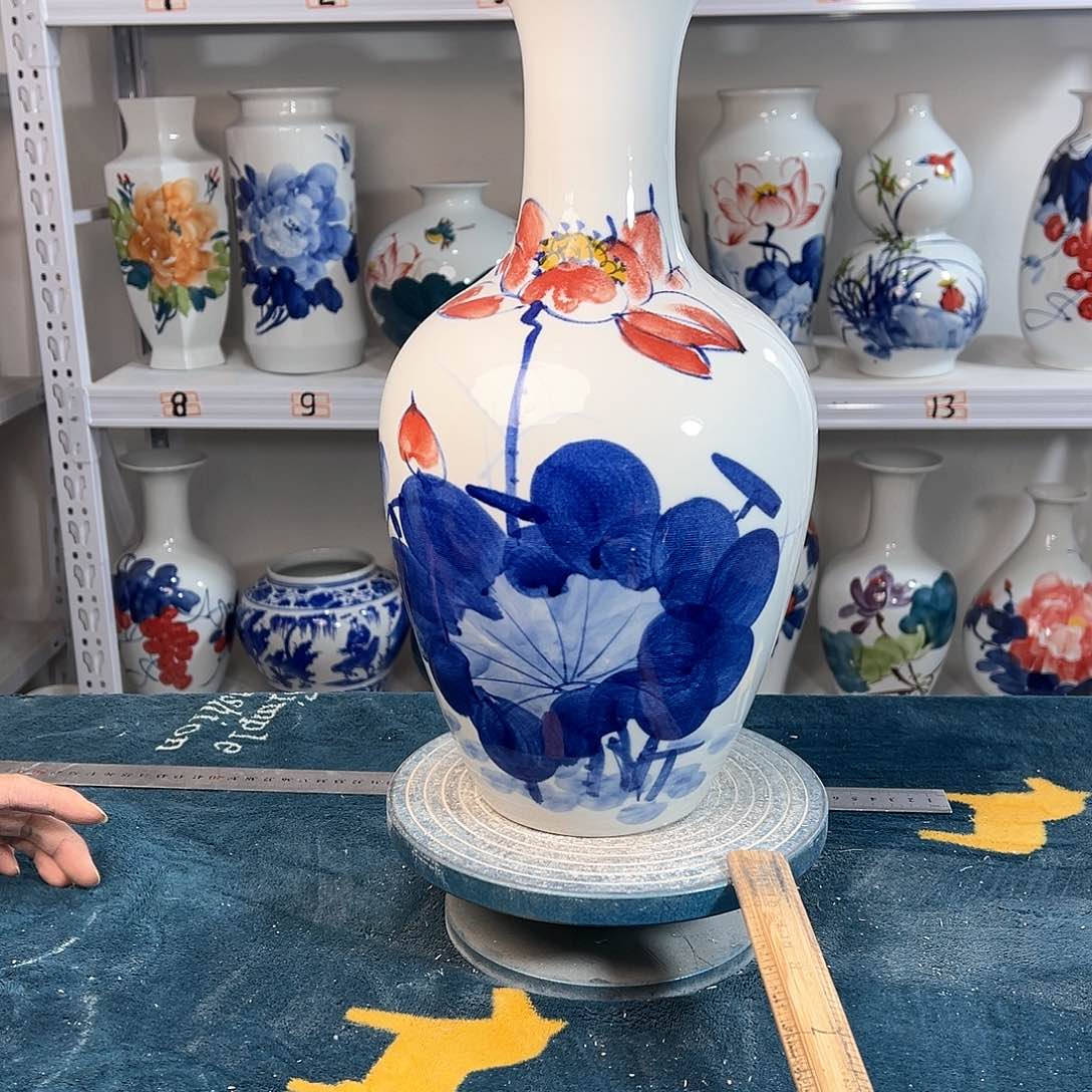 摆件景德镇陶瓷棒红荷