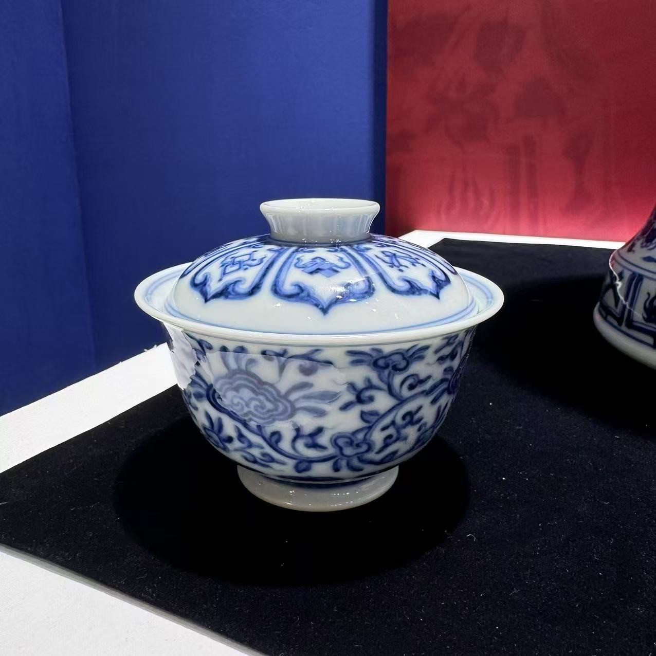 【小乔赏瓷】古窑御器柴烧重工精工青花缠枝灵芝纹二才盖碗