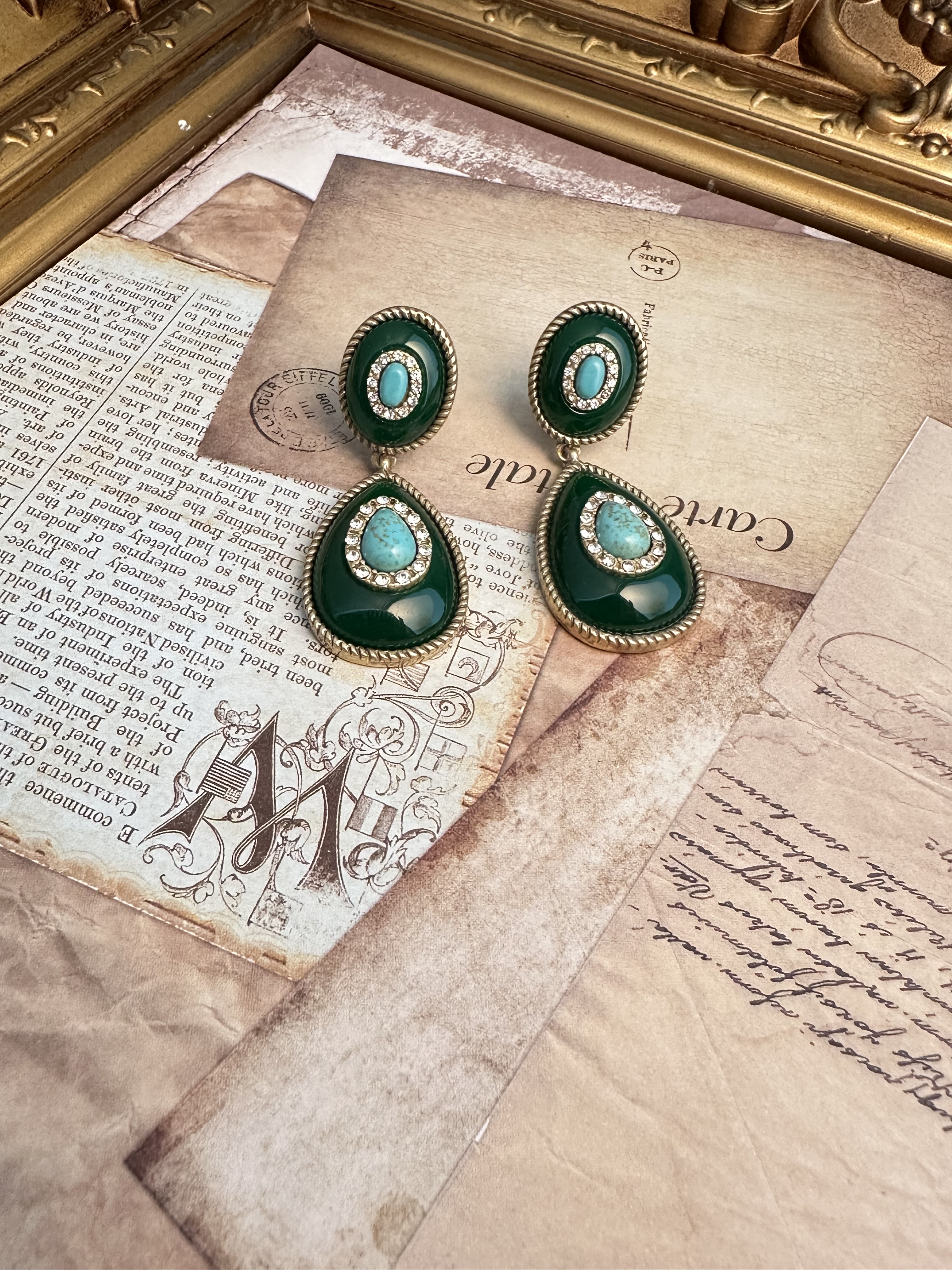 铜合金锆石耳饰 绿色仿天然石耳环  2403E