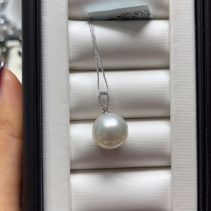 海水珍珠吊坠(不含链)18K金镶嵌13-14mm