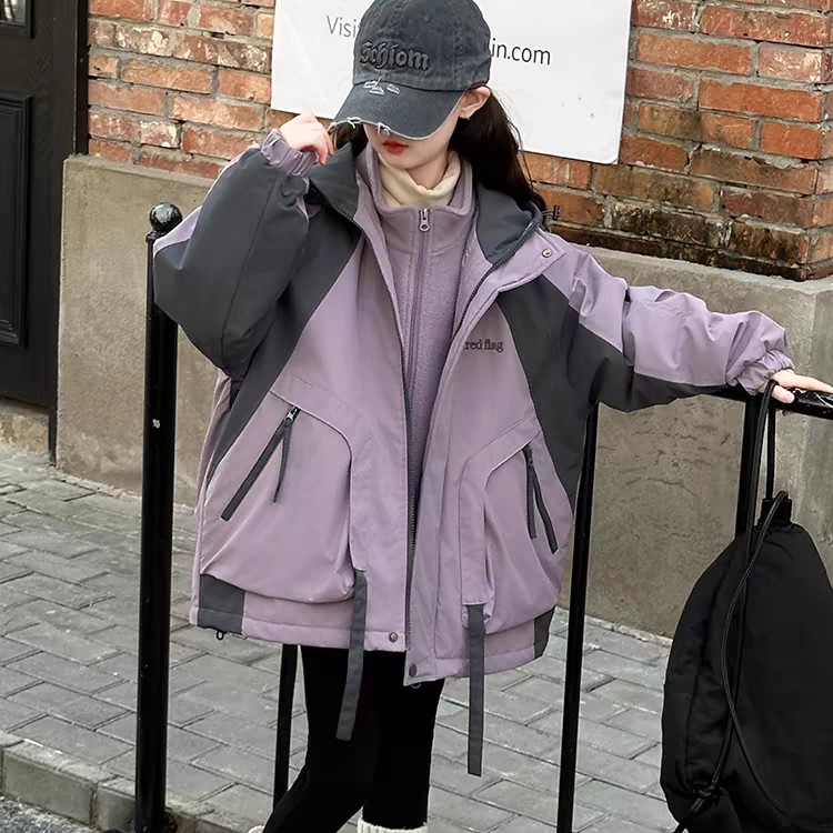 女童冲锋衣三合一可拆卸秋冬装2025新款女大童冬季夹棉加厚外套潮