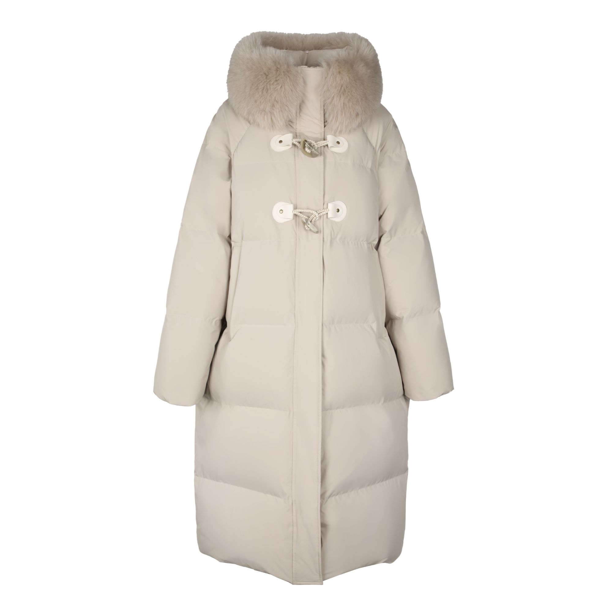 90白鸭绒长款毛领羽绒服