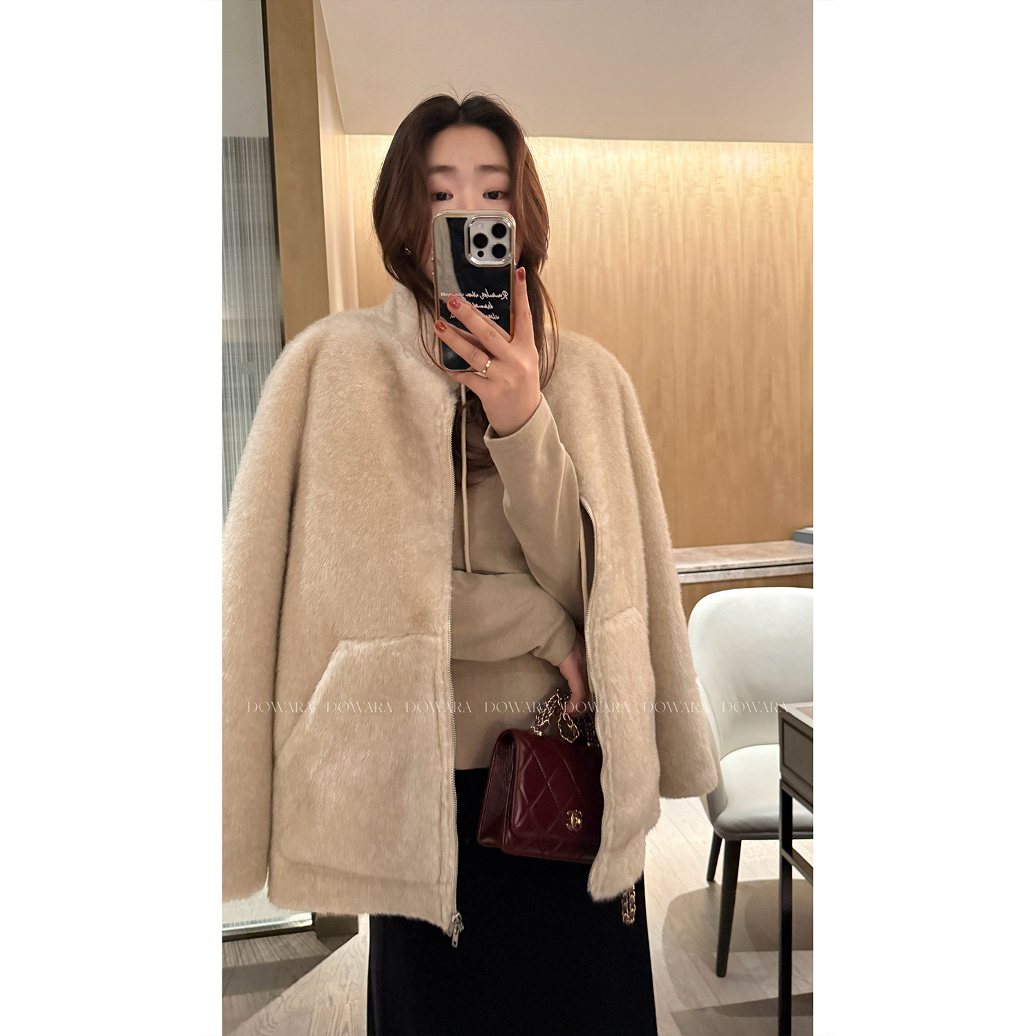 大婉酱微胖定制【冬日拥抱】韩版宽松慵懒感冬季毛毛一体外套0475D