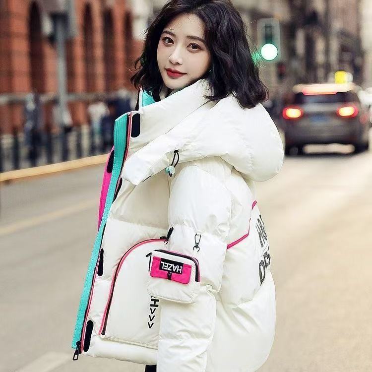 Mexican/稻草人2025爆款白鸭绒羽绒服女冬季短款字母亮面