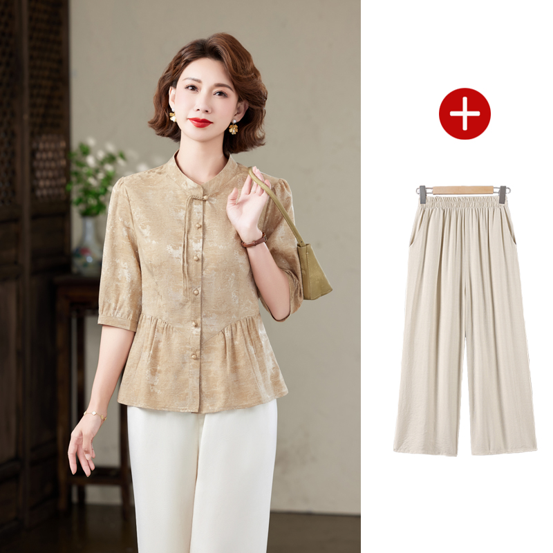 母亲节2025新款洋气妈妈装夏装短袖T恤时尚中老年女装两件套装