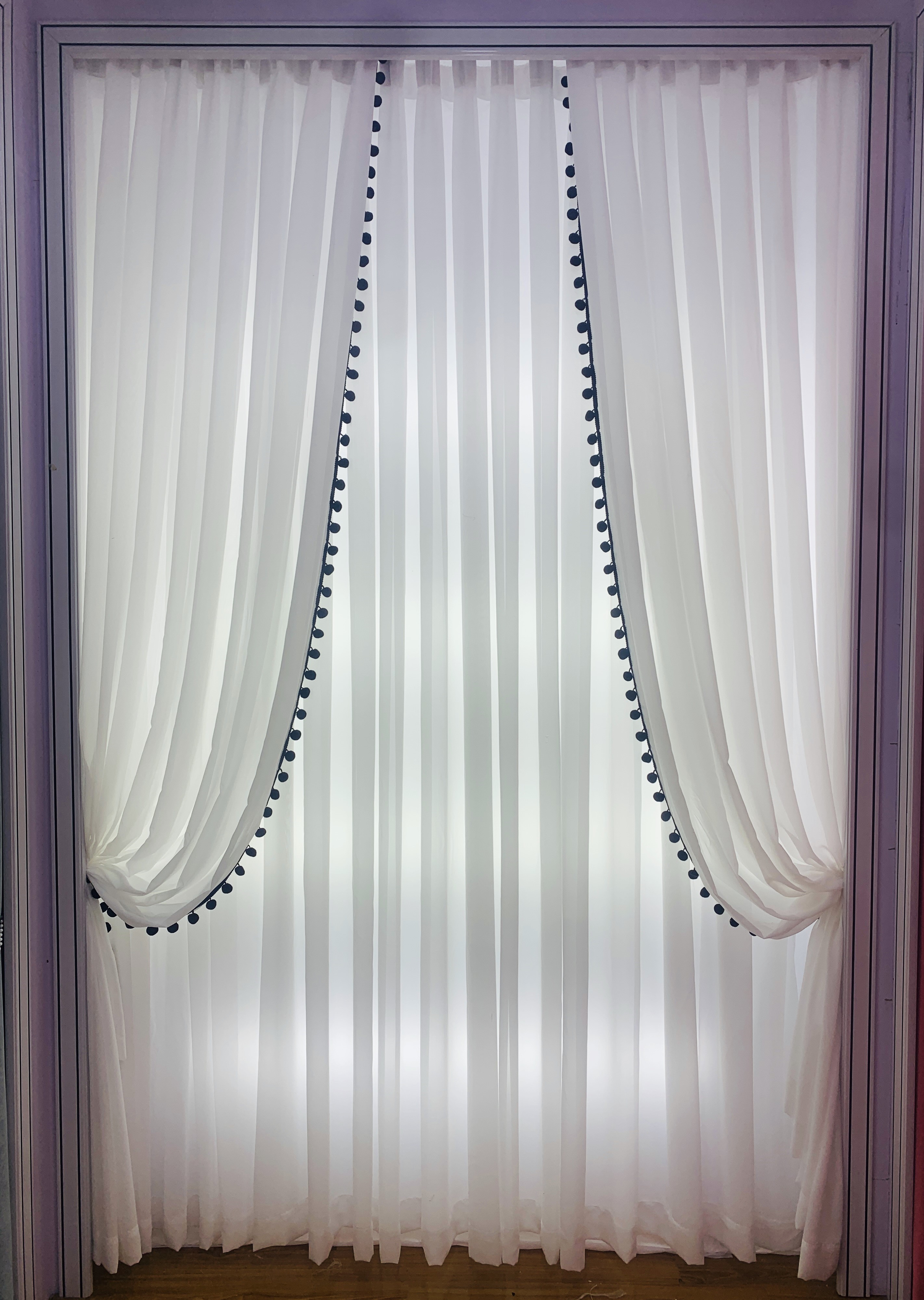 窗帘法式现代白色客厅飘窗卧室阳台透光纱窗