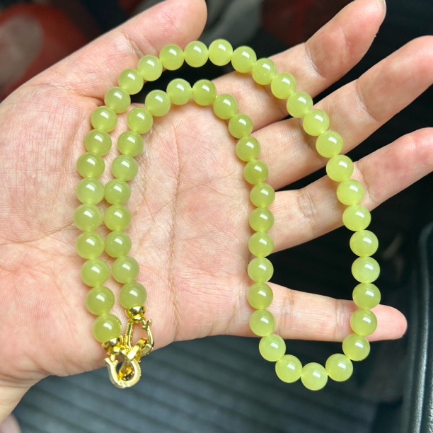 天然和田玉新疆若羌黄口料鸡油黄圆珠银妈妈链气质女款