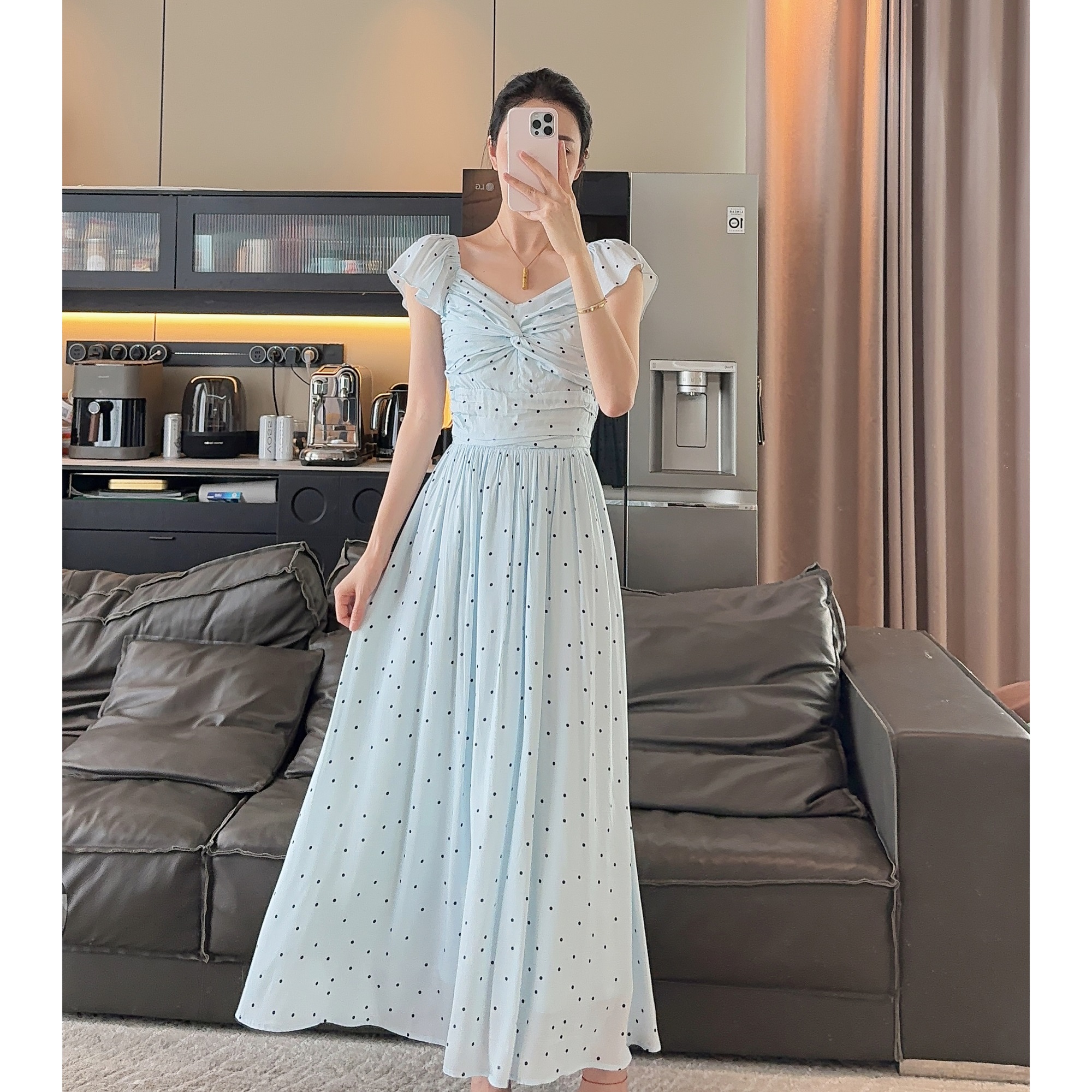 Zwinnie/詹维尼【蓝波点】遮肚子显瘦甜美仙女连衣裙 GGY202513