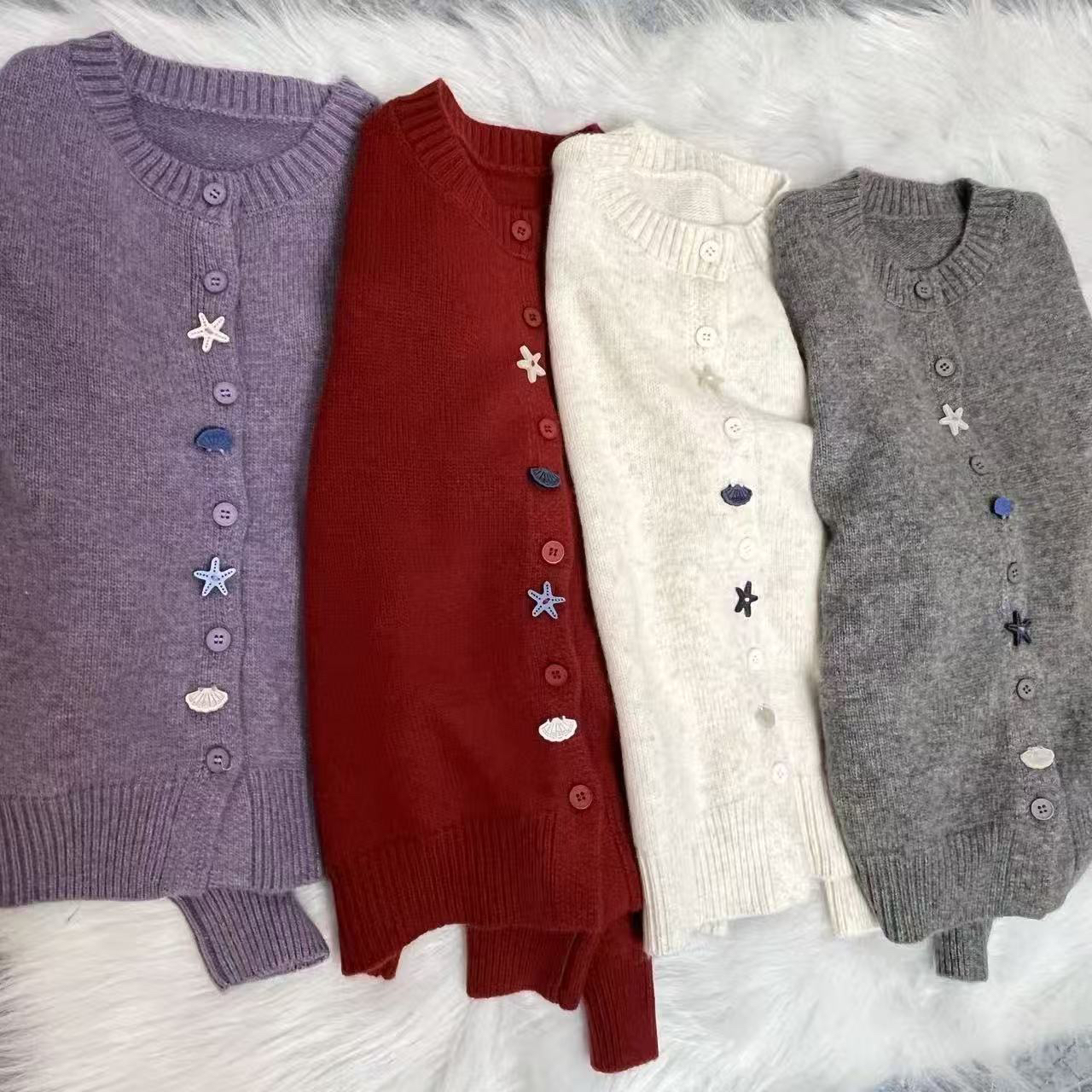 海洋风星星扣气质宽松针织开衫女外套多色可选