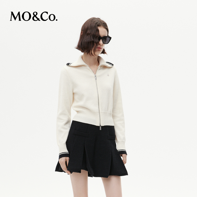 【陈大可专属】MOCO冬季海军风双开链短款针织衫开衫MBC4CAR008