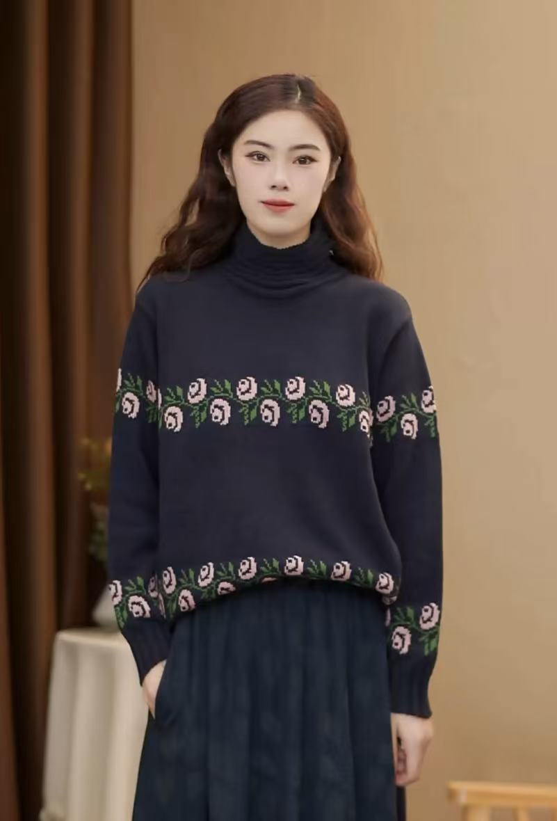 M-017秋冬季针织毛针织衫打底衫女针织衫立领长袖常规百搭