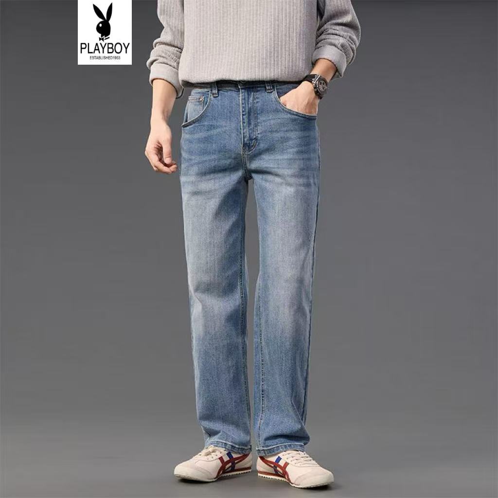 花花公子 高端商务弹力直筒宽松版型阔腿牛仔男基础简约潮流百搭
