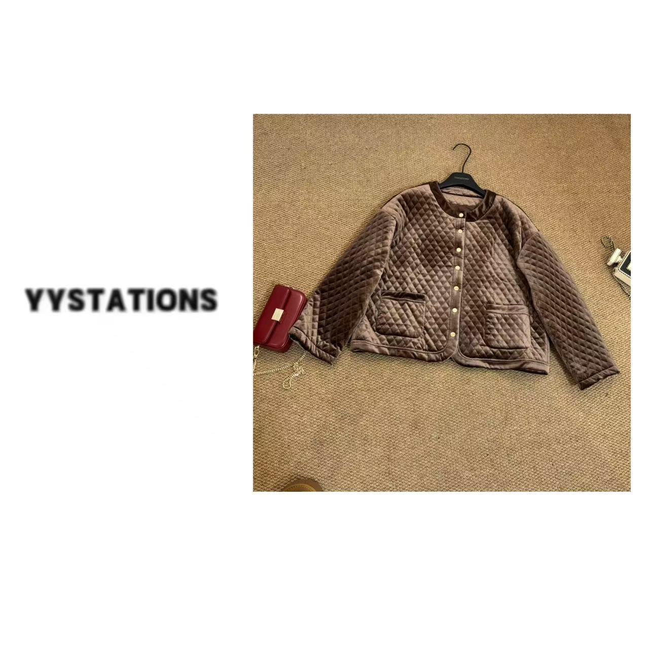 YYSTATIONS 【小金扣！】咖啡色丝绒小香风外套-8111