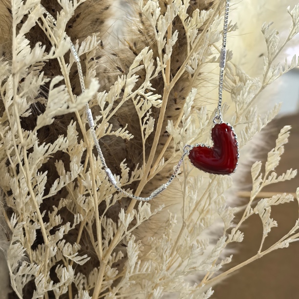 坠链均925银 韩版简约红心时尚滴釉基础百搭项链-红心项链1158