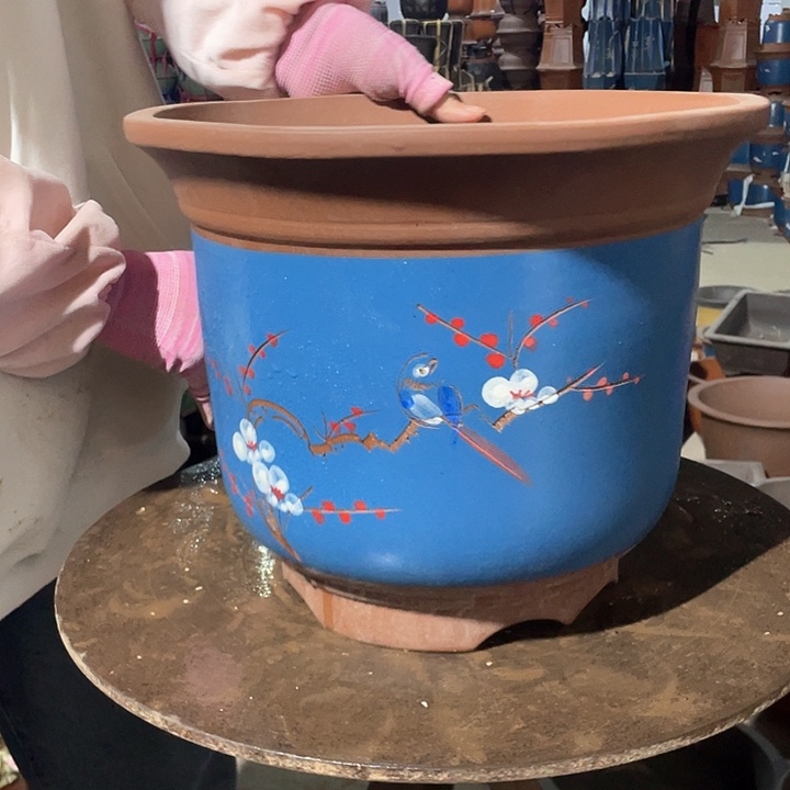 紫砂30蓝点彩金钟花盆