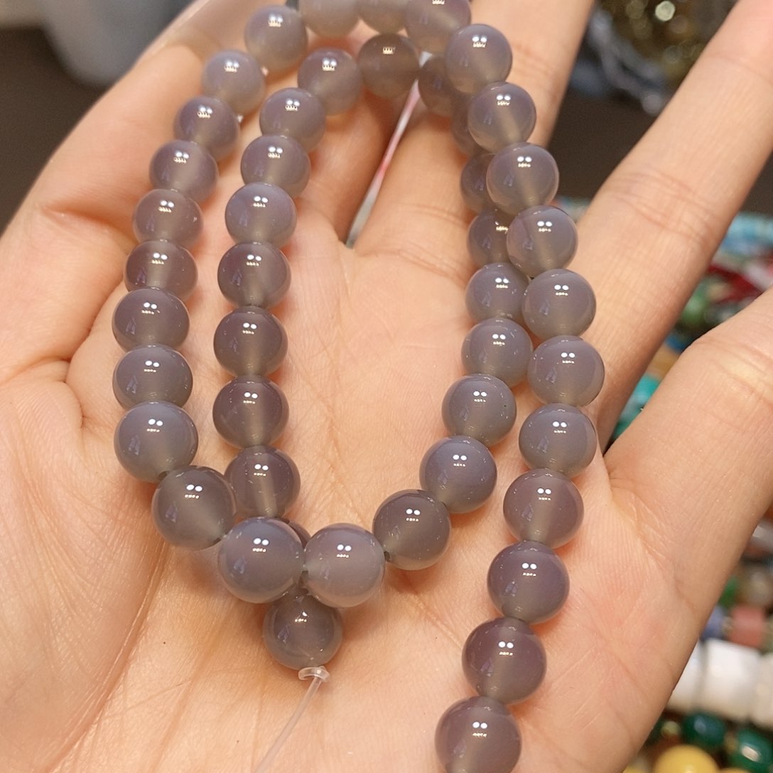 玛瑙/玉髓散珠8mm灰玛瑙一条A货